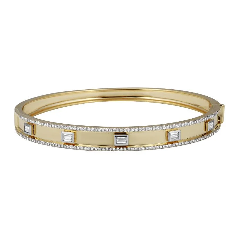 Trendy leather bracelets for women with metal accents-Diamond and Segment Baguettes Bangle