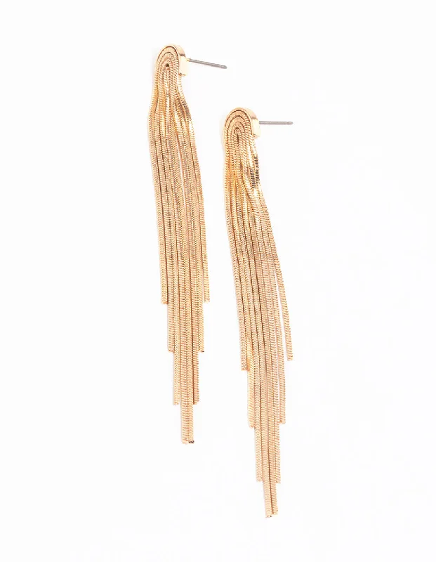 Women’s statement earrings with large stones-Gold Waterfall Drop Earrings