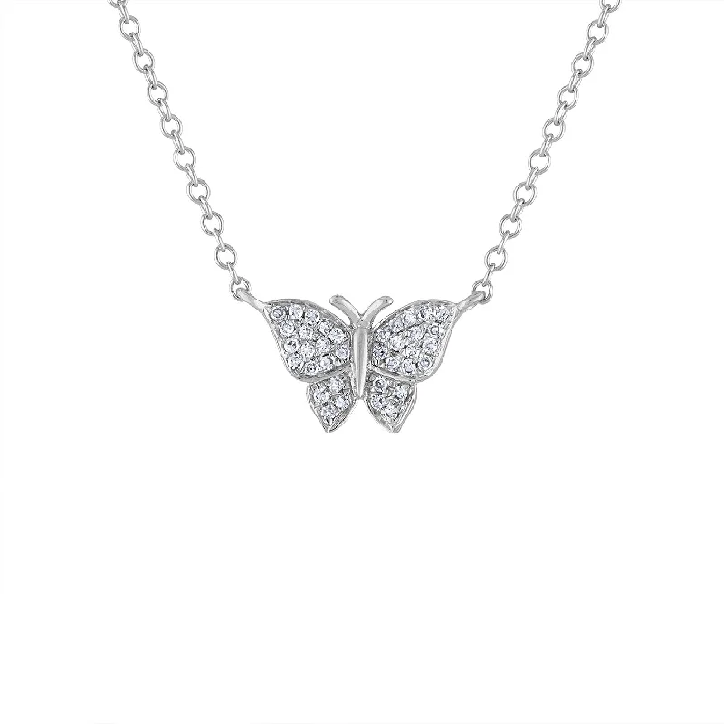 Bohemian necklaces for women with feathers-14KT GOLD DIAMOND BUTTERFLY NECKLACE