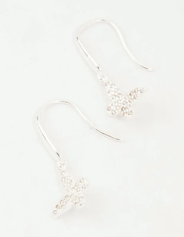 Beautiful diamond drop earrings for women-Sterling Silver Cubic Zirconia Butterfly Hook Earrings