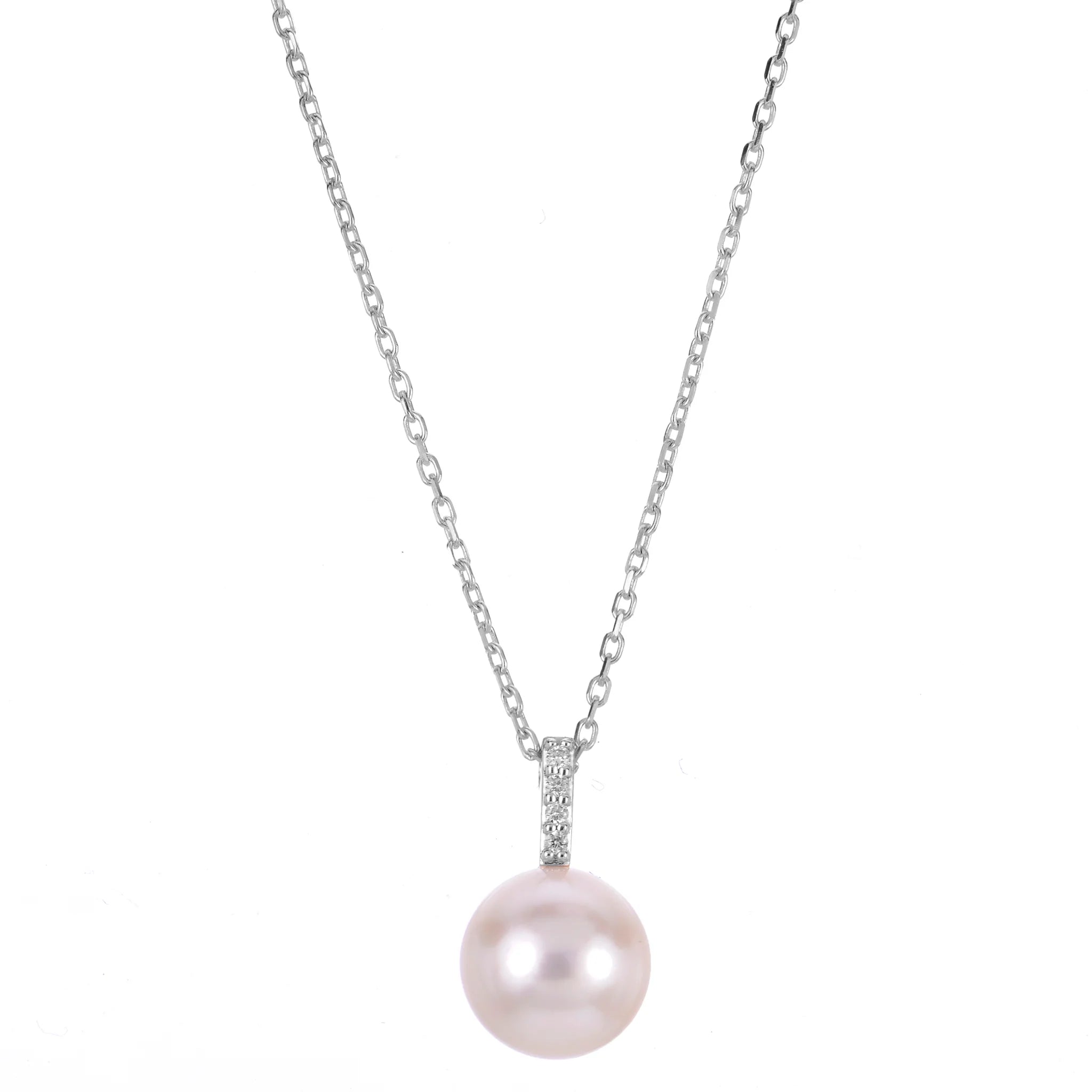 Women’s necklaces with garnet pendants-14K White Gold Akoya Pearl & Diamond Necklace