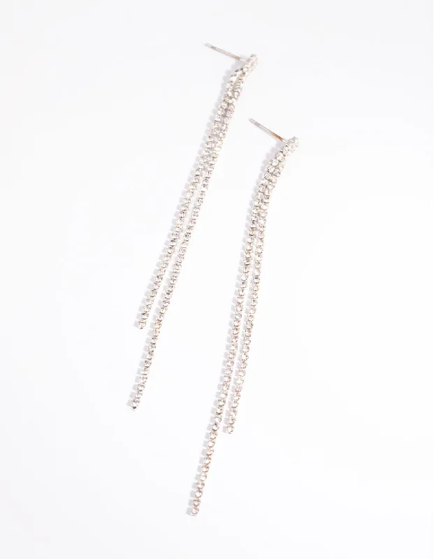 Stunning hoops for women with crystals-Silver Cupchain Drop Earrings