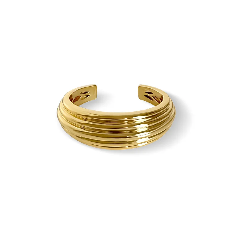 Simple bangles for everyday wear-Chunky Ridge 18K Gold Plated Bangle