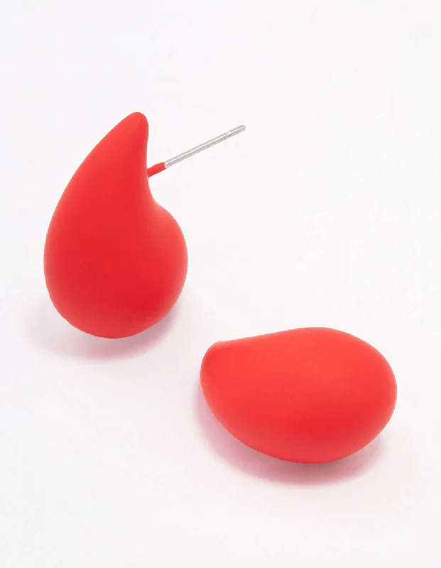 Unique gemstone earrings for women-Red Chubby Teardrop Stud Earrings