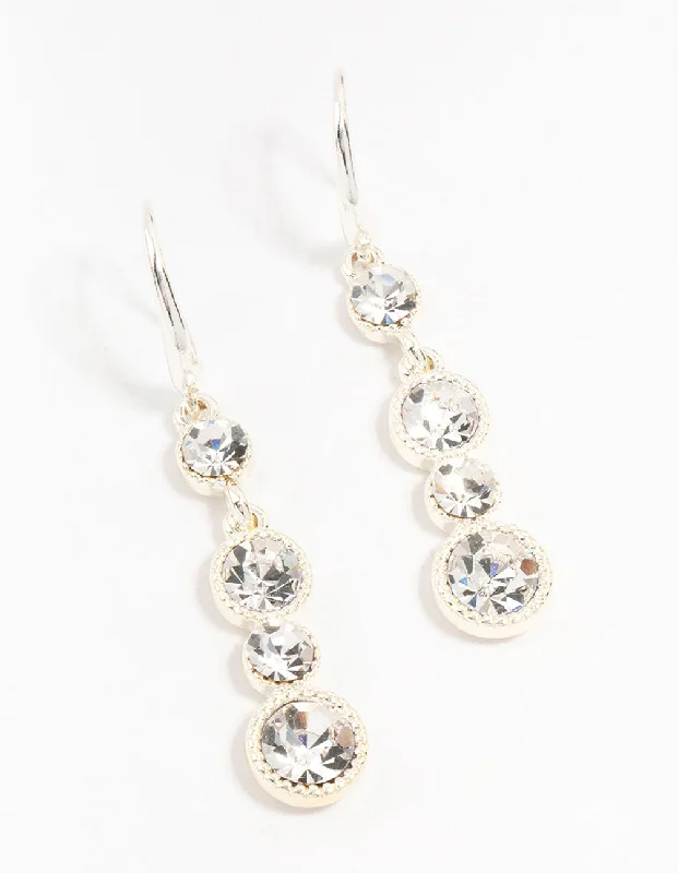 Elegant crystal drop earrings for women-Silver Halo Czech Crystal Cascading Drop Earrings