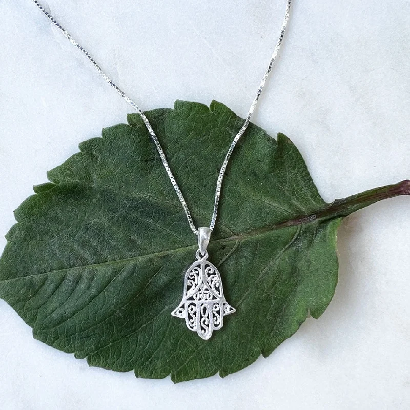 Beautiful diamond necklaces for women-Hamsa Hand of Protection  Necklace - Sterling Silver, Indonesia