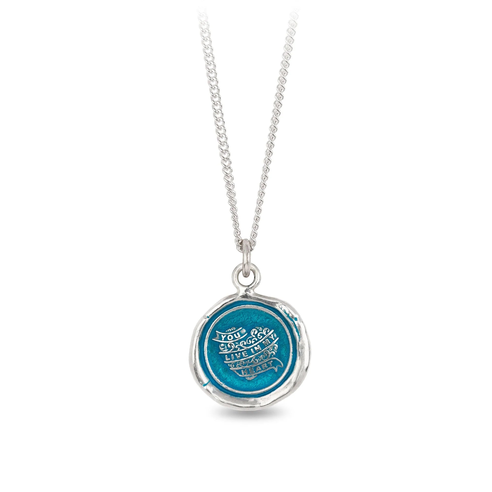 Elegant necklaces for women with heart charms-You Live in My Heart Capri Blue True Colors Talisman Necklace