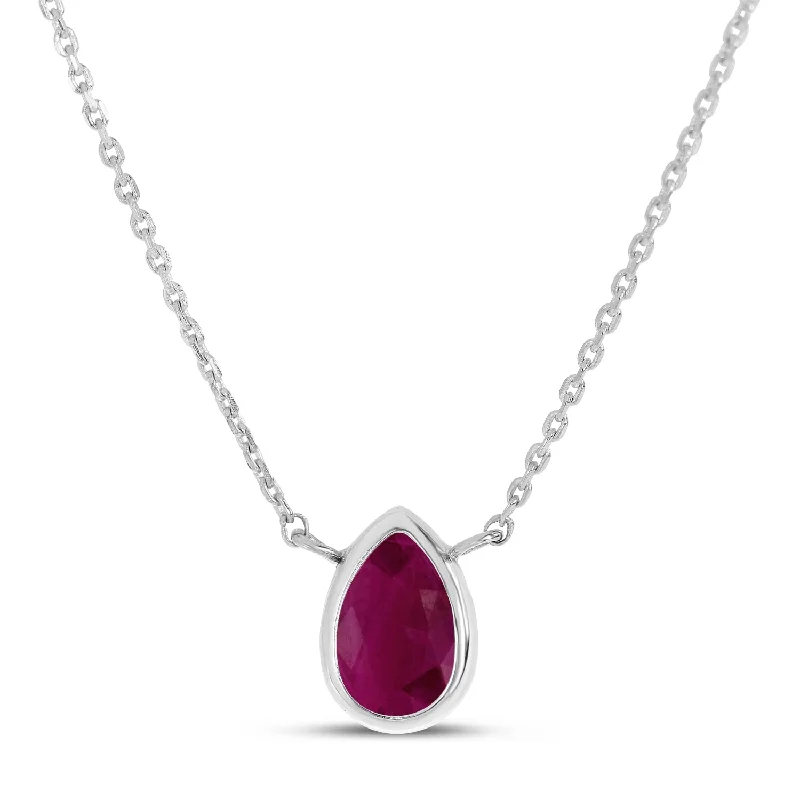 Beautiful statement necklaces for women-14K White Gold 6x4mm Pear Shaped Ruby Birthstone Necklace