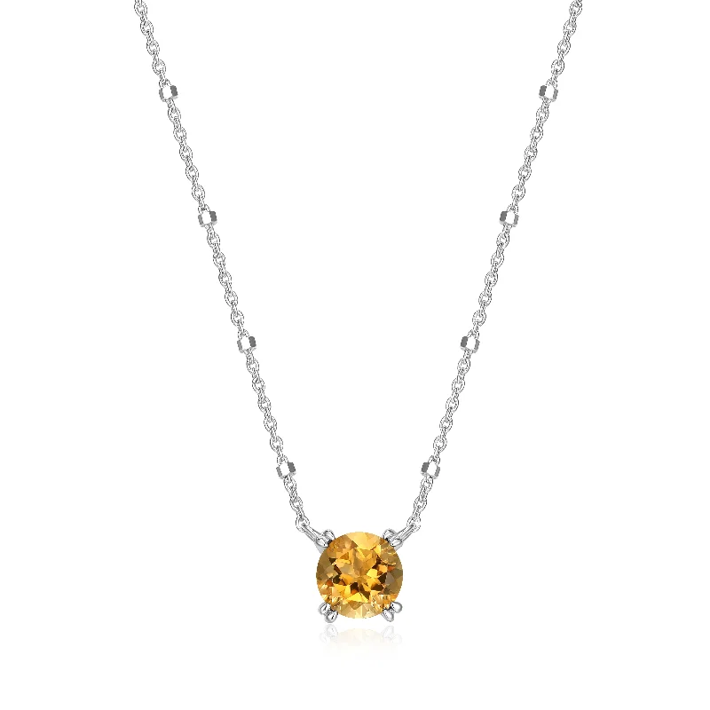 Women’s chunky necklaces-Samuel B. Citrine Solitaire Birthstone Sparkle Necklace - November