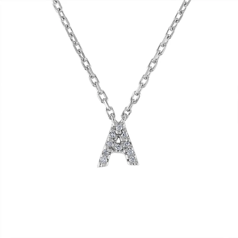 Women’s long chain necklaces-STERLING SILVER MINI DIAMOND INITIAL NECKLACE