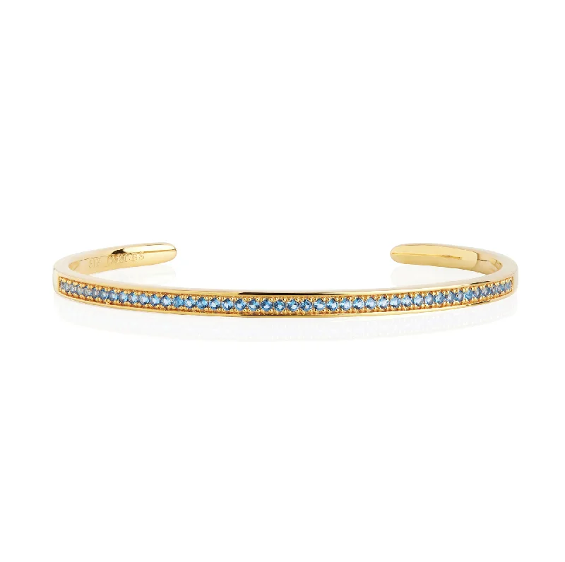 Elegant diamond bracelets for women-Valiano Gold Plated Bangle w. Blue Zirconias