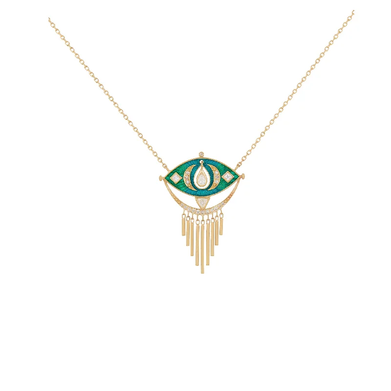 Timeless necklaces with simple pendants-Blue Green Enamel Eye Necklace