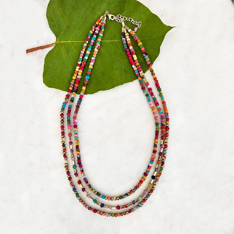 Vintage-inspired necklaces for women-Recycled Sari Mini Bead Necklace, India