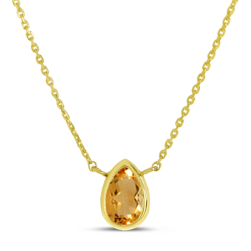 Statement necklaces for women with crystals-14K Yellow Gold 6x4mm Pear Shaped Citrine Birthstone Necklace