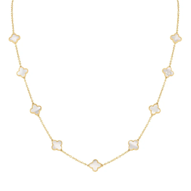 Beautiful necklace sets for women-14KT GOLD MOTHER OF PEARL SMALL CLOVER NECKLACE