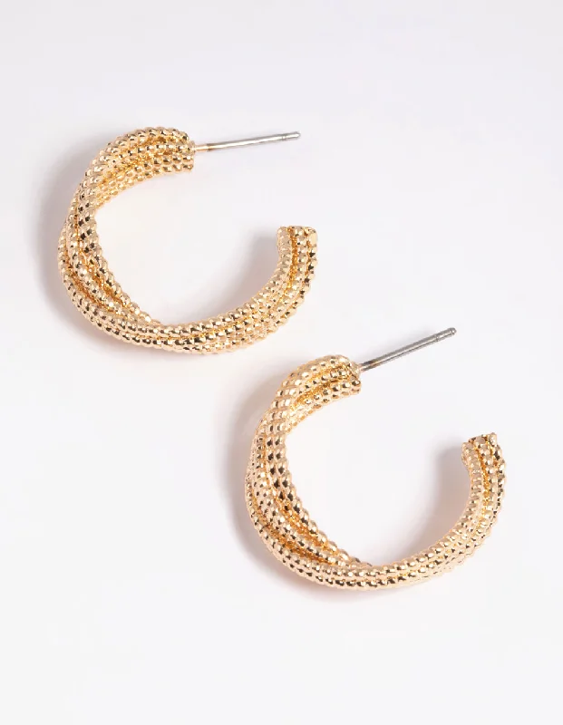 Elegant sterling silver earrings for women-Gold Criss Cross Hoop Earrings