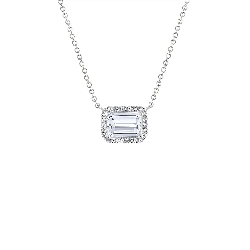 Affordable necklaces for women with diamonds-14KT GOLD DIAMOND WHITE TOPAZ RECTANGLE NECKLACE