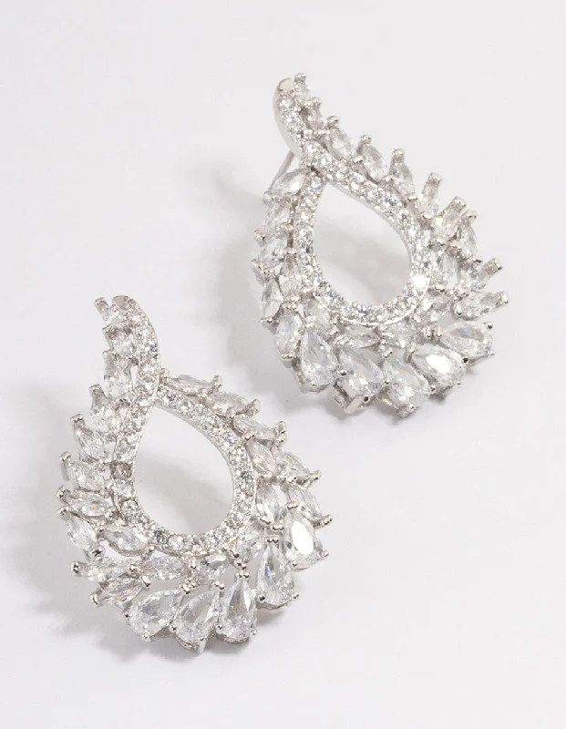 Women’s statement earrings with large stones-Silver Plated Cubic Zirconia Stone Swirl Earrings