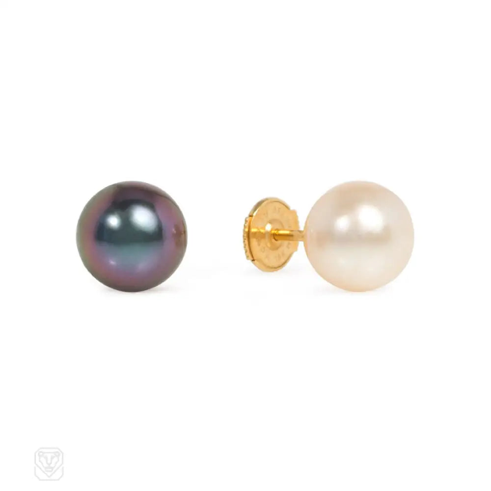 Beautiful diamond drop earrings for women-Mismatched South Sea and Japanese pearl earrings