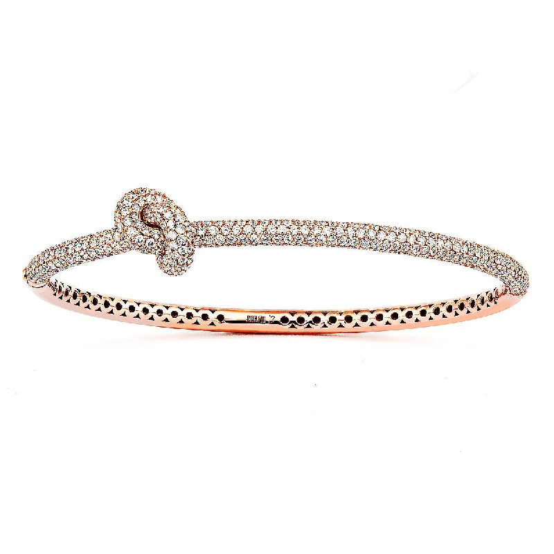 Trendy cuff bracelets for women-Legacy Knot Pavé 18K Rosegold Bangle w. Diamonds