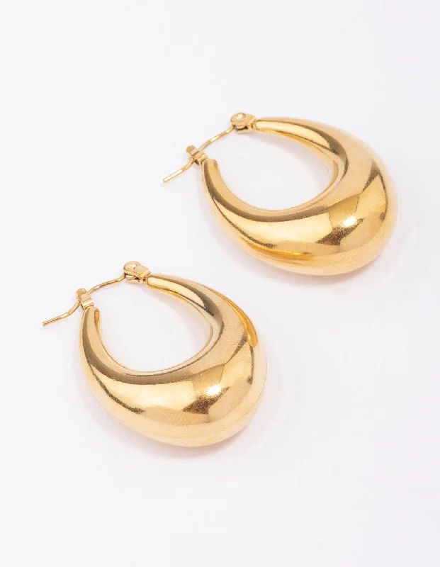 Elegant gold drop earrings for women-Waterproof Gold Plated Stainless Steel Full Loop Hoop Earrings