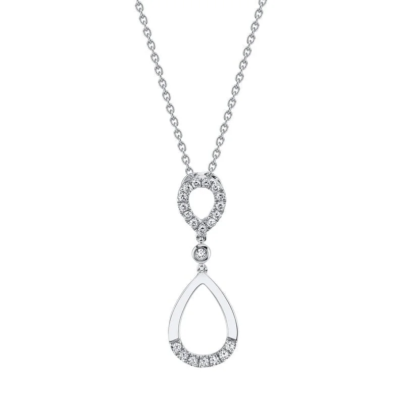 Unique necklaces with birthstones-14K White Gold 0.18ct. Diamond Drop Pendant Fashion Necklace