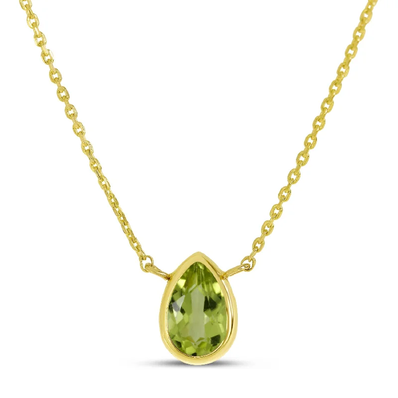 Women’s choker necklaces with diamonds-14K Yellow Gold 6x4mm Pear Shaped Peridot Birthstone Necklace