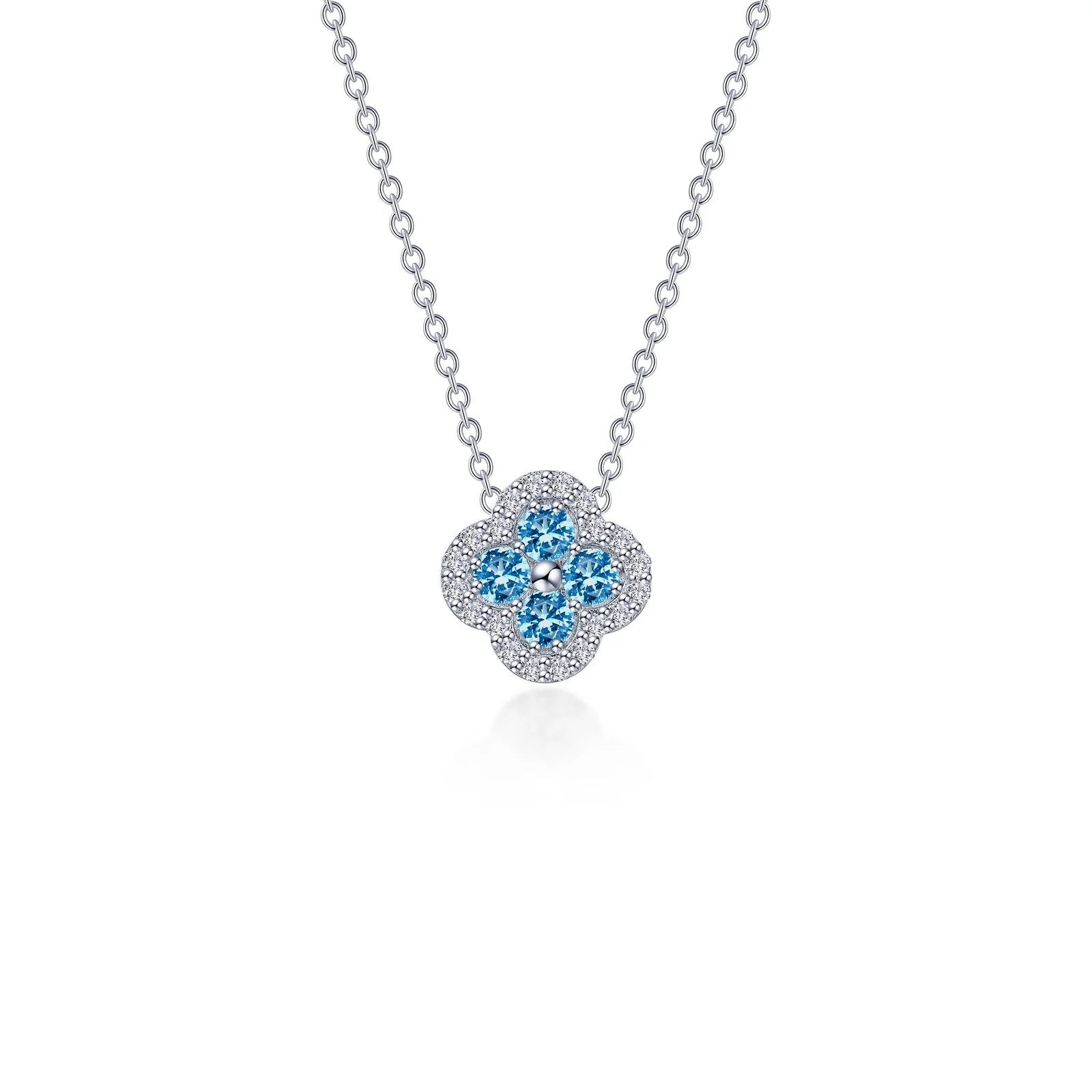 Classic heart pendants for women-Lafonn Simulated Diamond & Blue Topaz Clover Halo Necklace N0335BTP20