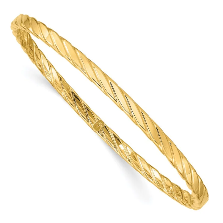 Classic gold bangles for women-14K 4mm Textured Twist Slip-on Bangle