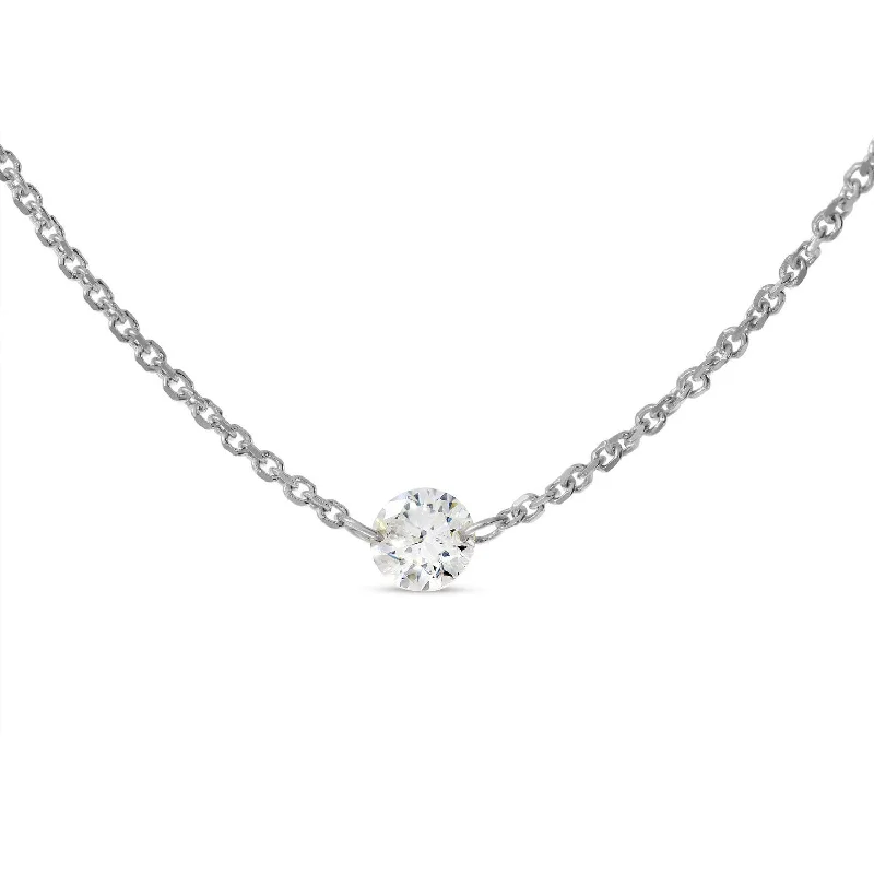 Simple pendant necklaces for women-14K White Gold 0.25ct. Dashing Diamond Solitaire Necklace