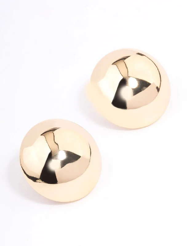 Chic earrings for women with crystals-Gold Large Dome Plain Stud Earrings