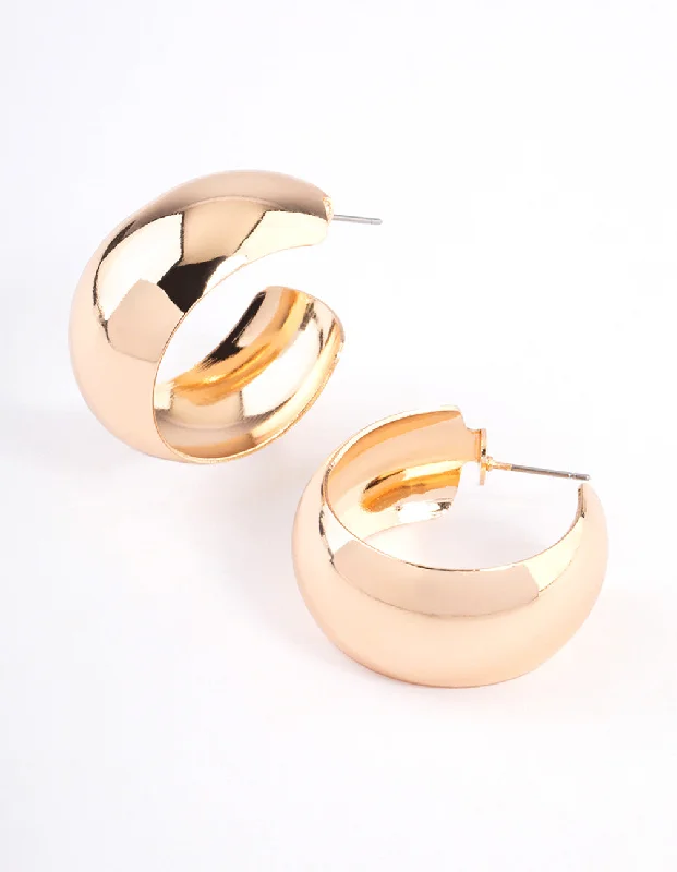 Trendy earrings with charms for women-Gold Smooth Thick Hoop Earrings 25cm