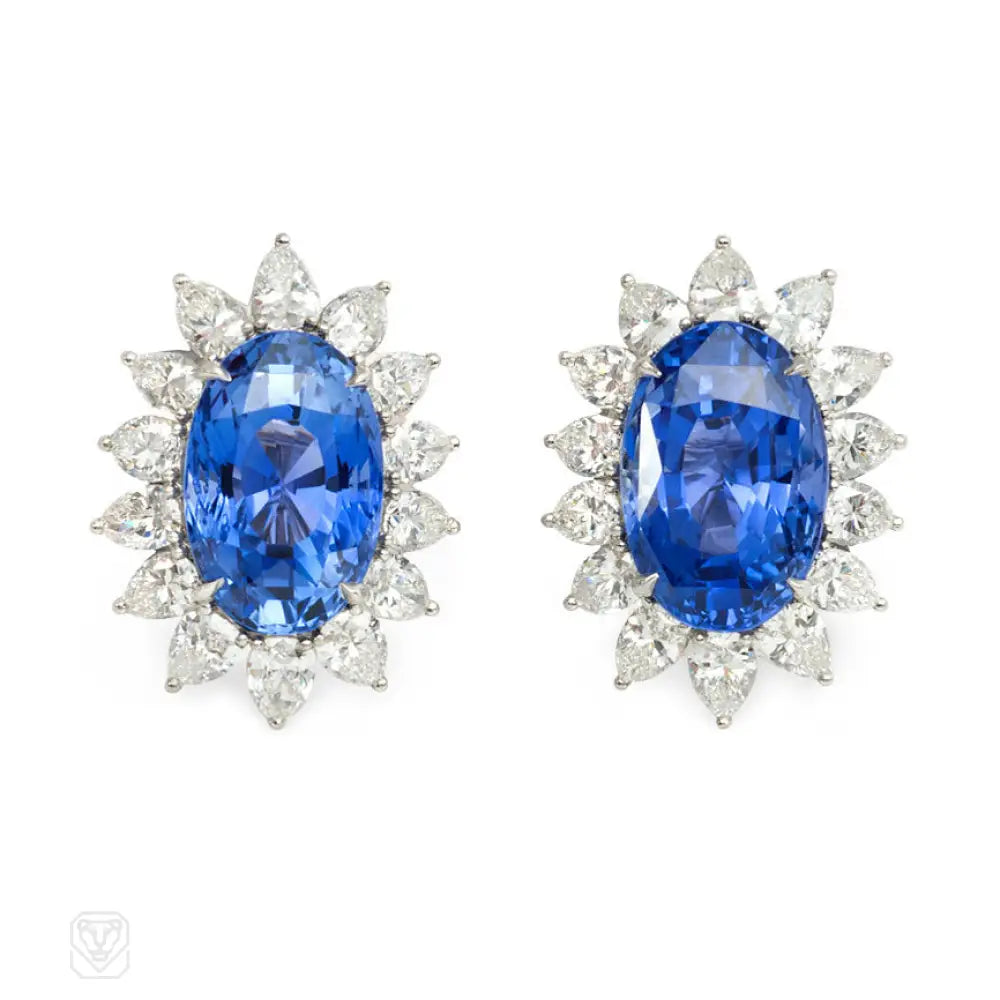 Trendy earrings with gold accents-Ceylon sapphire and diamond cluster earrings