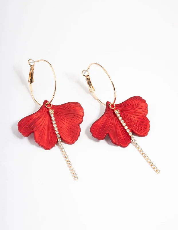 Chic earrings for women with crystals-Gold Large Petal & Cupchain Hoop Earrings