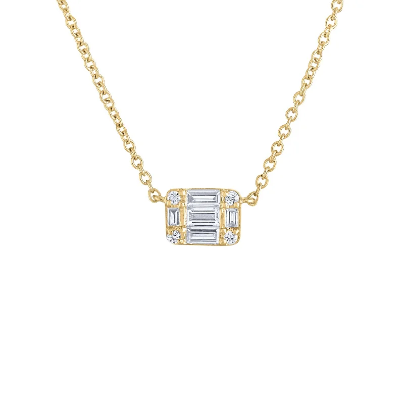 Trendy necklaces with colored stones-14KT GOLD DIAMOND BAGUETTE ILLUSION NECKLACE