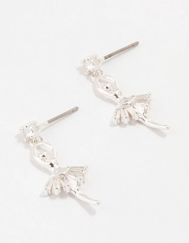 Beautiful heart earrings for women-Silver Cubic Zirconia Ballerina Drop Earrings