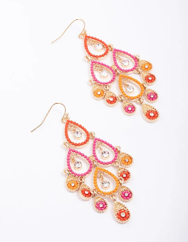 Affordable gold-plated earrings for women-Sunset Gradient Beaded Open Drop Earrings