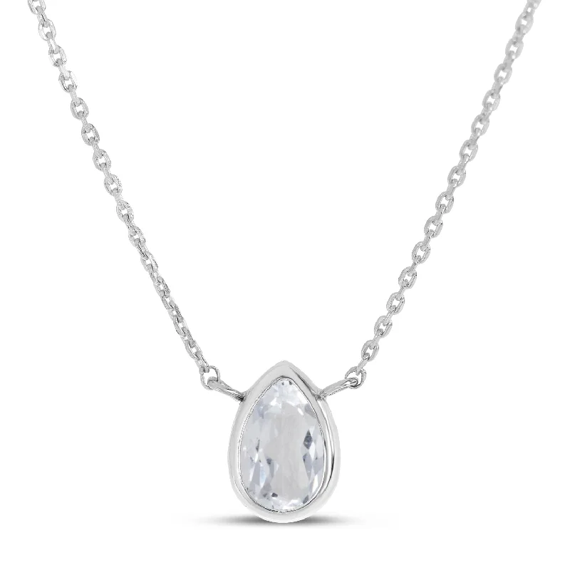 Unique choker necklaces for women-14K White Gold 6x4mm Pear Shaped White Topaz Birthstone Necklace