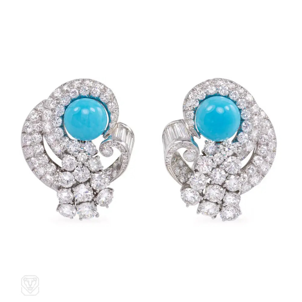 Custom earrings for women with birthstones-Turquoise and diamond clip earrings