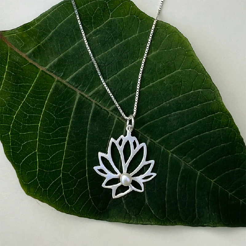 Personalized gold necklaces for women-Lotus Pearl Necklace - Sterling Silver, Indonesia