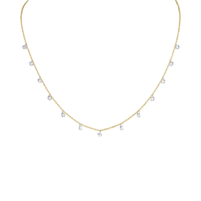 Unique necklaces with engraved designs-14KT GOLD THIRTEEN PIERCED DIAMOND DANGLE NECKLACE