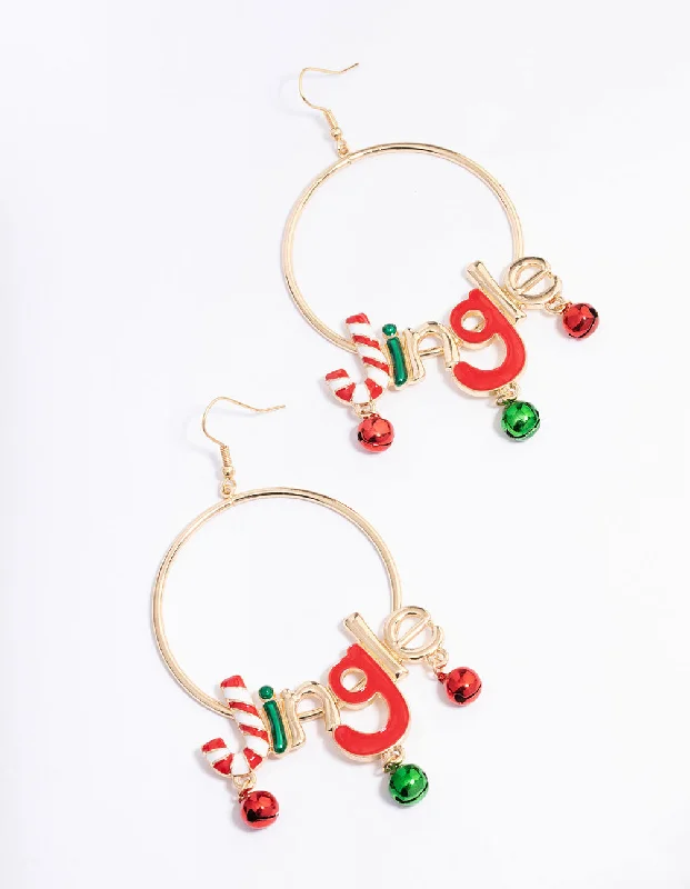 Stylish gold hoop earrings for women-Gold Jingle Hoop Drop Earrings