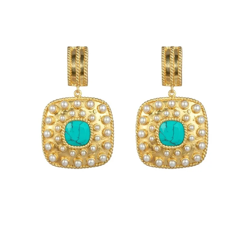 Luxury crystal earrings for women-Renata Earrings Turquoise & Freshwater Pearls