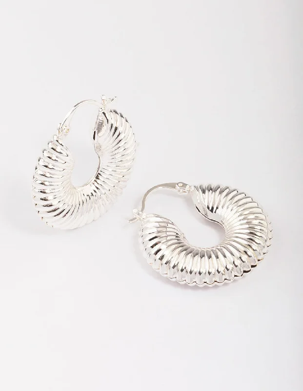 Women’s earrings with minimalistic designs-Silver Corrugated Hoop Earrings