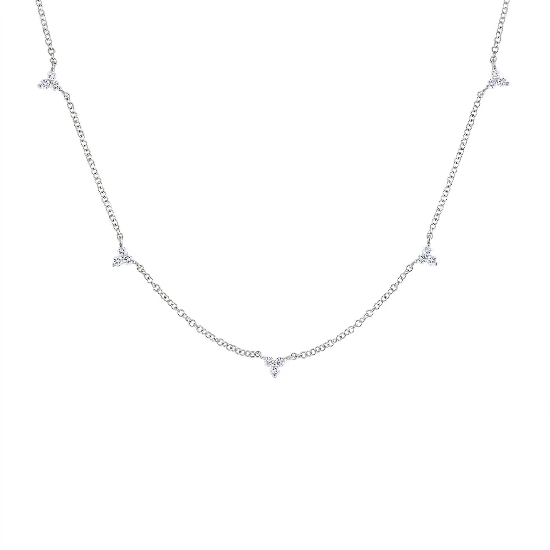 Women’s necklaces with matching rings-14KT GOLD DIAMOND SMALL FIVE STATION TRIO NECKLACE