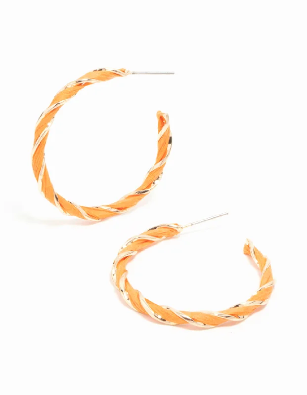 Fashionable earrings for women with multicolors-Gold Orange Twisted Hoop Earrings