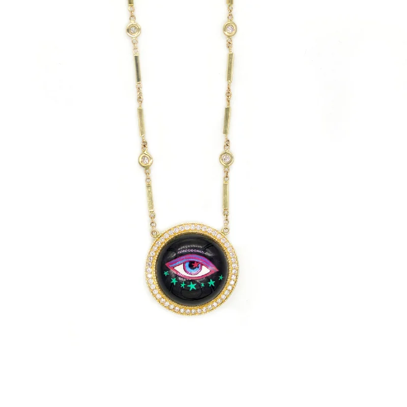 Unique necklaces with birthstones-Blue Eye Pave Diamond Necklace