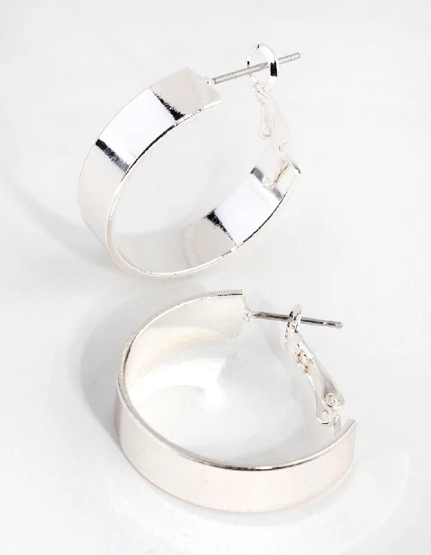 Stylish hoop earrings with diamonds-Silver Thick 20mm Hoop Earrings