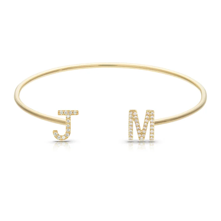 Beautiful bangles with enamel designs-Diamond Initials Thin Cuff Bangle