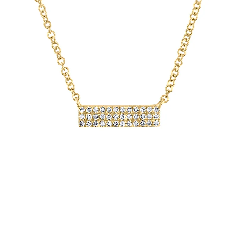 Unique layered necklaces for women-14KT GOLD MINI DIAMOND 3 ROW BAR NECKLACE